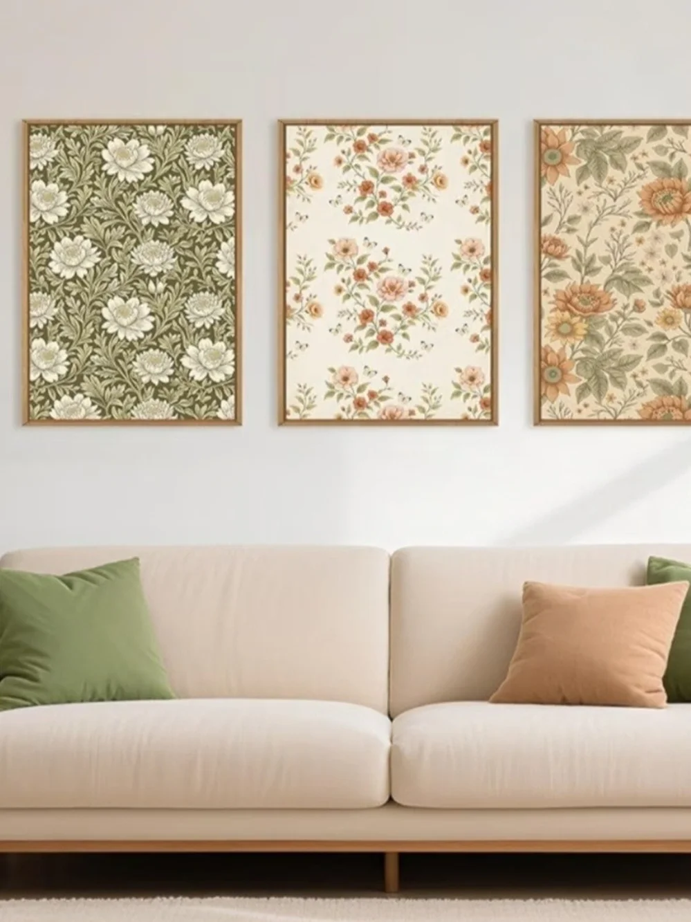 Framed Floral Wall Art Set - Sage, Cream & Apricot